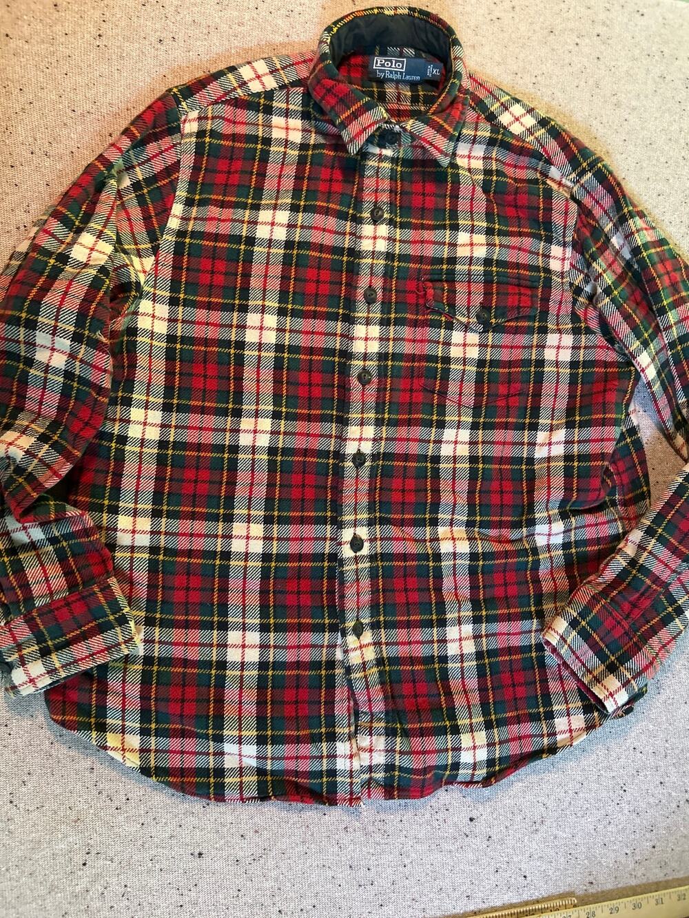 Vtg Ralph Lauren Polo Heavy Flannel Shirt XL Mens Tartan